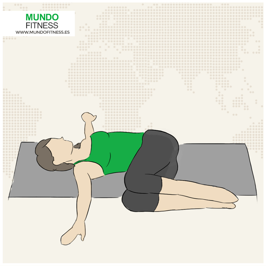Infografía del la postura de yoga rodillas a un lado